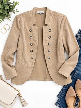 Kate & Rosy Beige Textured Military Blazer Jacket Size Small